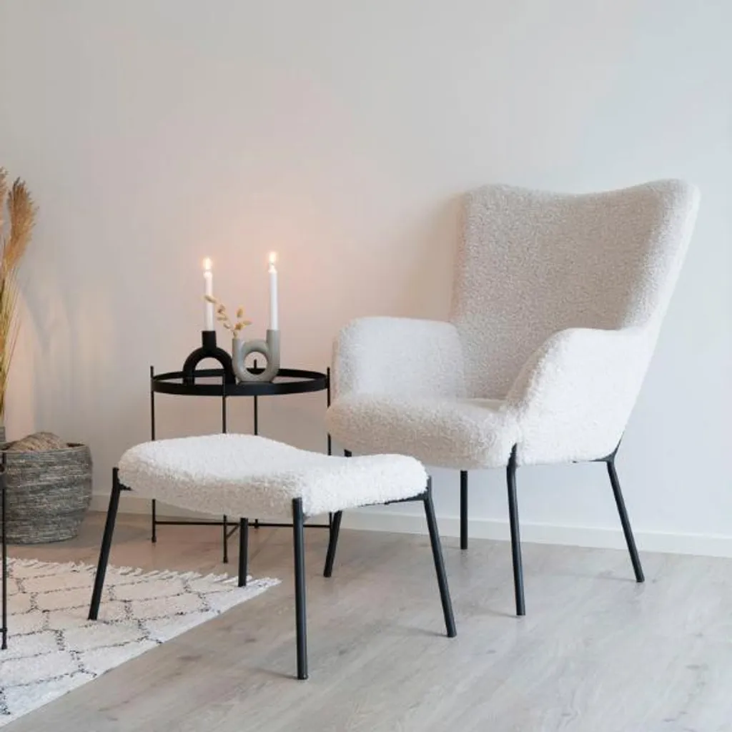 Fauteuil de lecture Glasgow blanc imitation peau de mouton chic - 14
