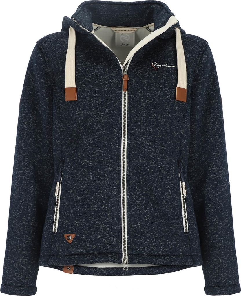 Dry Fashion Damen Wollfleece-Jacke Poel mit Kapuze - Windabweisende Fleecejacke mit tailliertem Schnitt in Navy Melange Größe 48