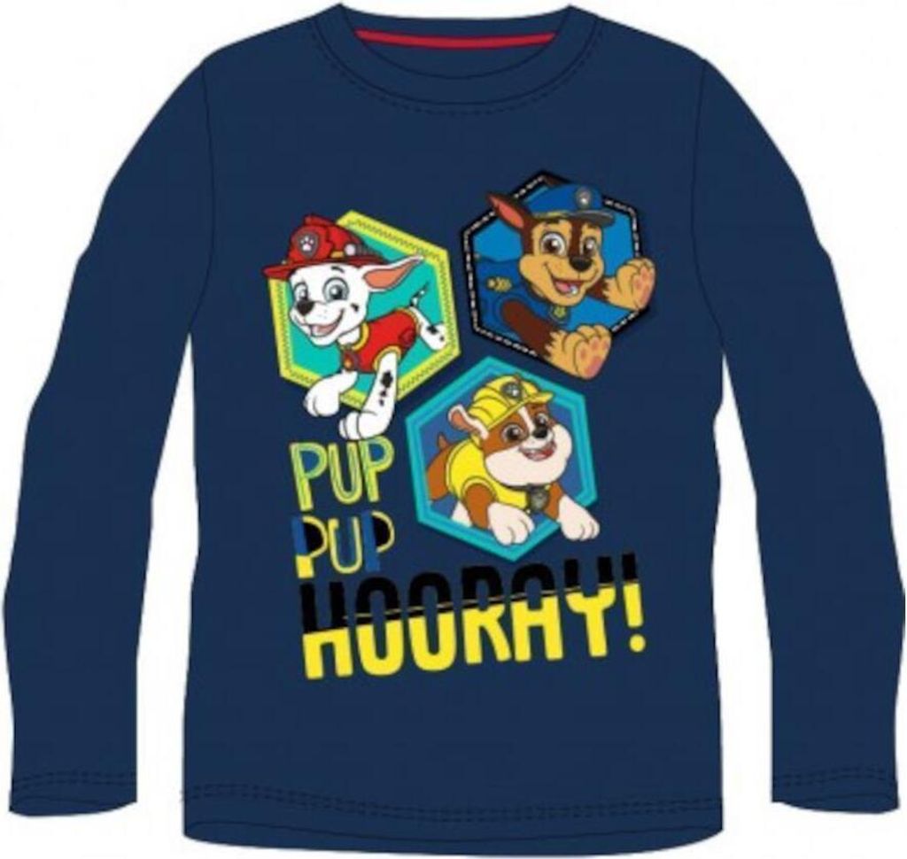 Paw Patrol Langarm-T-Shirt für Jungen - "Pup Pup Hooray!" Design, 100% Baumwolle blau 128