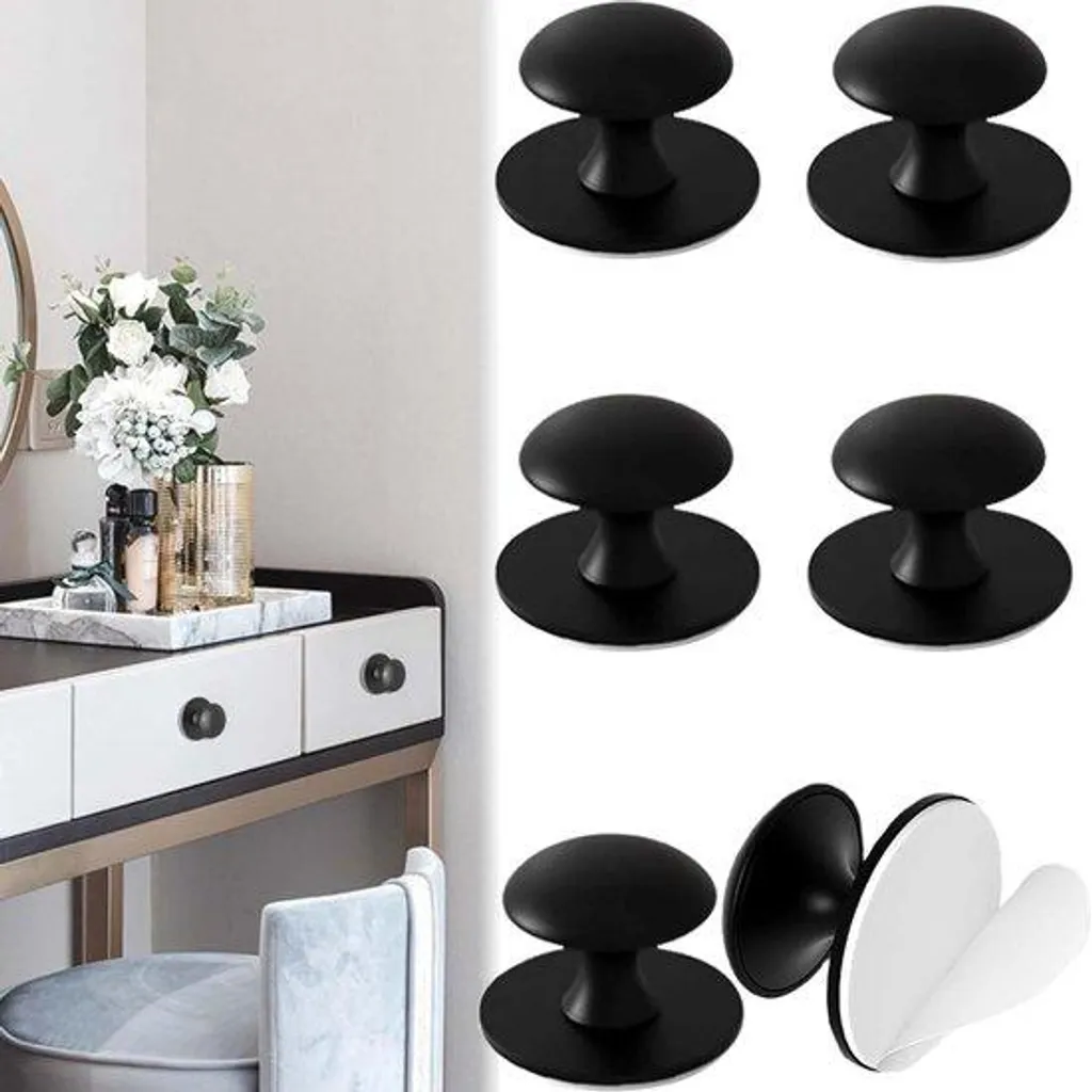 Boutons de tiroir sans perçage noirs en acier inox - Fixation adhésive