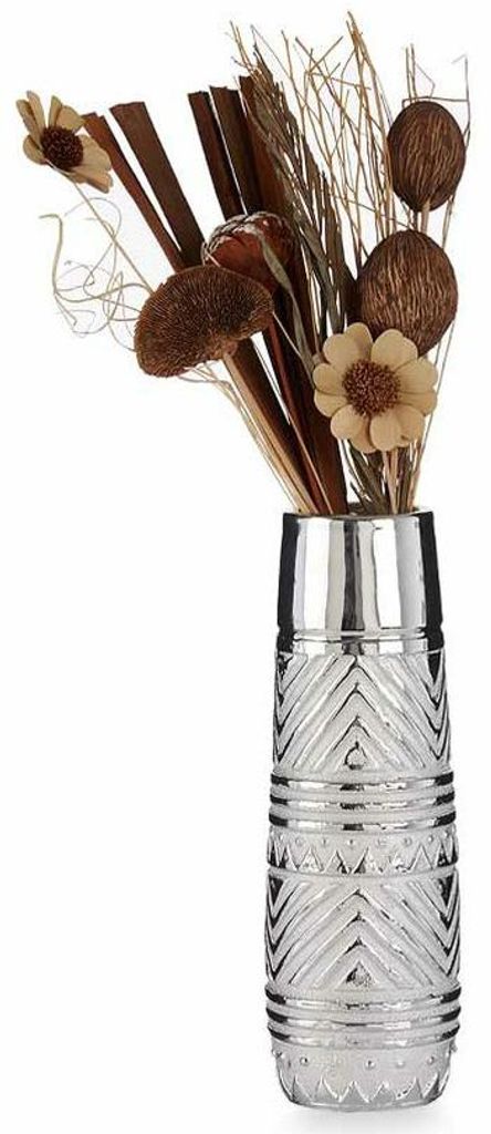 Giftdecor - Blumenvase - silbernes modernes Motiv - 10 x 30 cm - Keramik