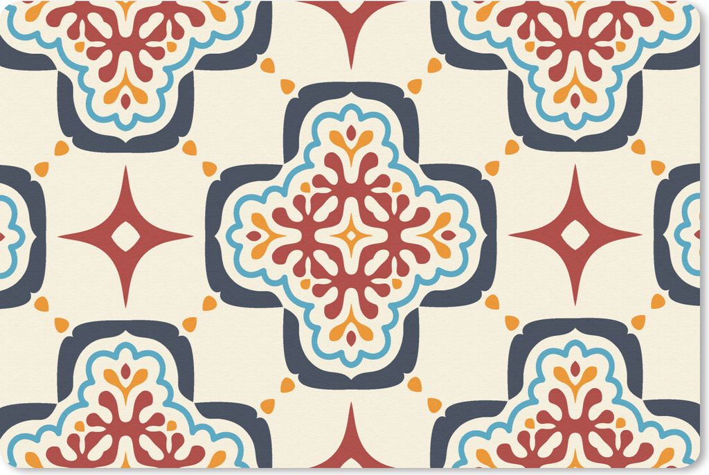 MuchoWow Schreibtischunterlage Blumen - Fliese - Muster 60x40 cm - XXL Mauspad - Großes Mauspad