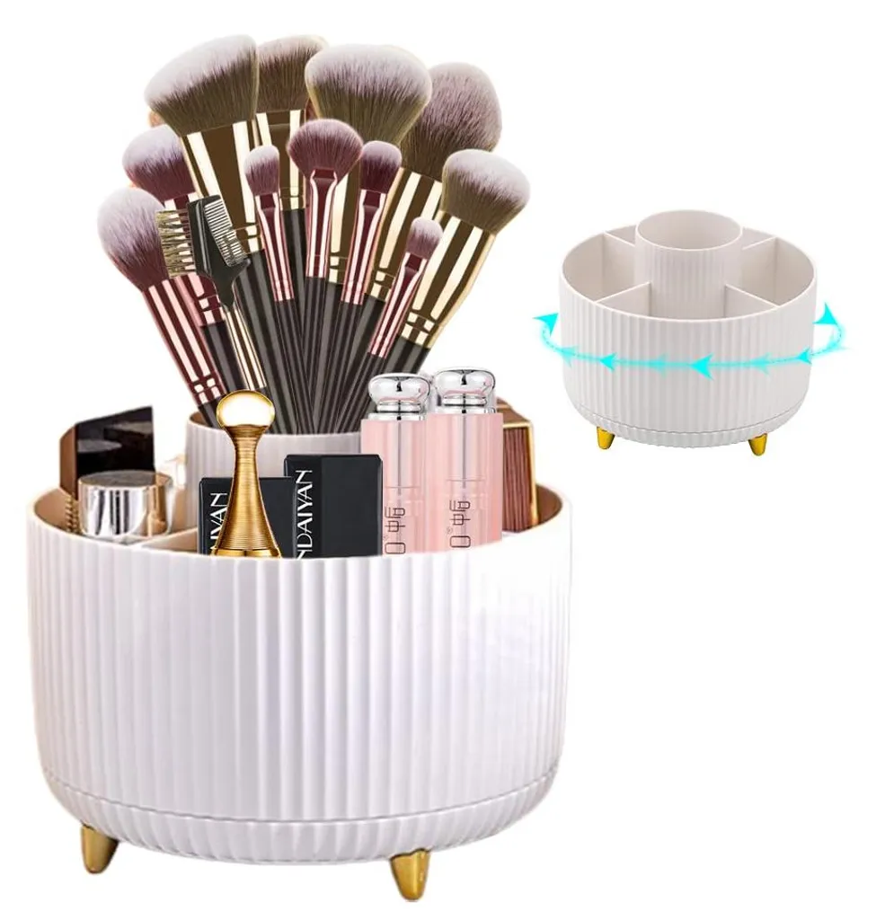 Rangement Maquillage Pivotant 360° Blanc avec Couvercle Transparent