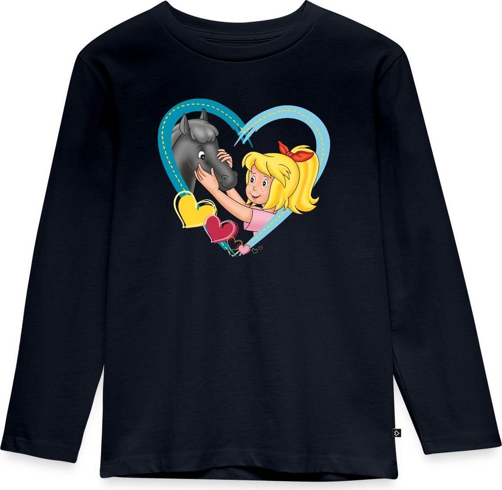 Spreadshirt Bibi Und Tina Fohlen Felix Herz Kinder Premium Langarmshirt, 122/128 (6 Jahre), Navy
