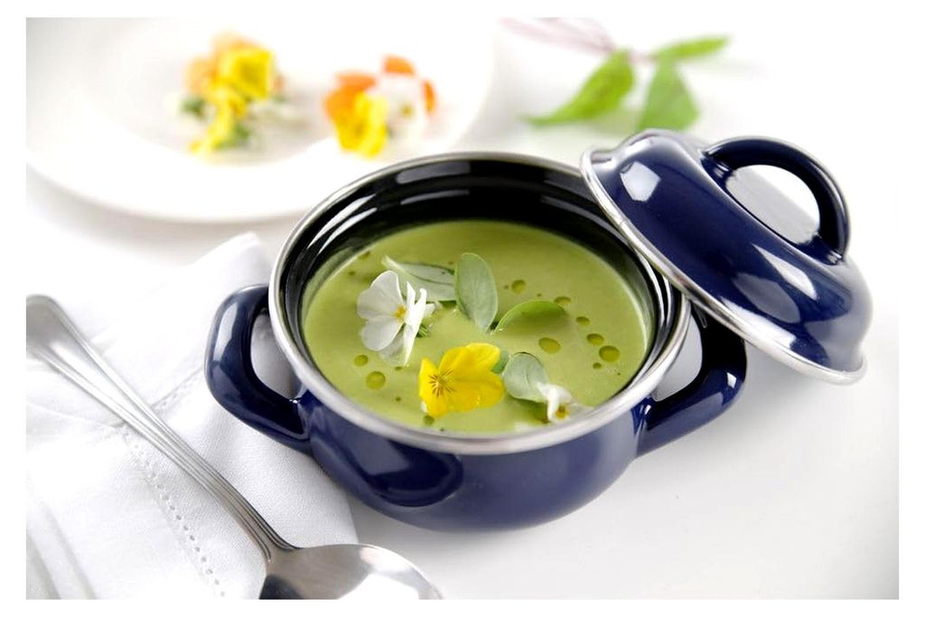Mini-Cocotte, emailliert, mit Deckel, geflanschter Rand, geeignet für Gasherde, 0,3L, ø115x(H)90mm, Edelstahl, Blau