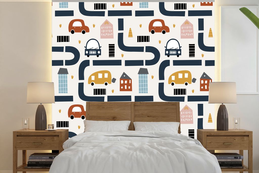 MuchoWow Fototapete für Wohnzimmer oder Schlafzimmer Wandtapete Vinyl Motivtapete Design - Jungen - Auto - Kinder - 260x260 cm - Papiertapeten