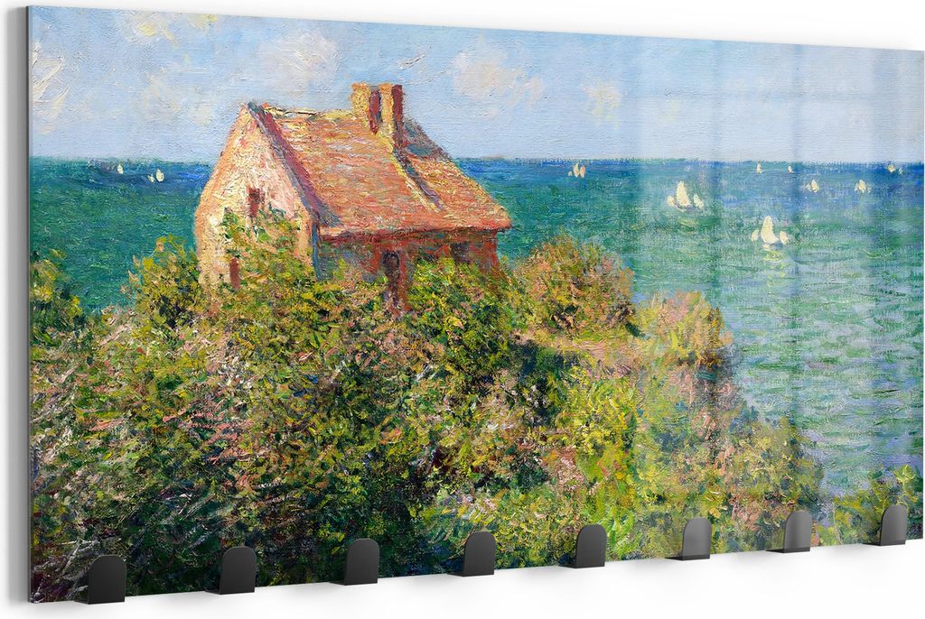 DEQOART Kleiderhaken Glas 60x30 cm 'Idyllische Küstenruhe' Wand Garderobe beschreibbar Paneel
