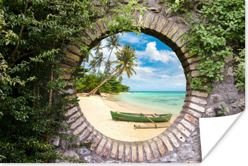 MuchoWow Poster Strand - Palme - Aussicht - Kanu 60x40 cm - Schlafzimmerdekoration