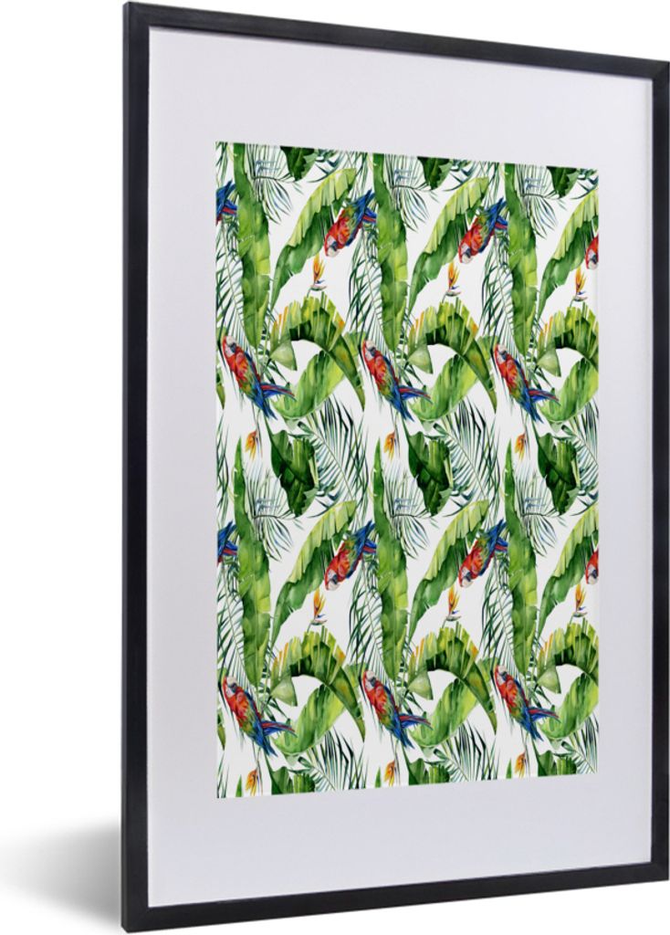MuchoWow MuchoWow Gerahmtes Poster Blumen - Paradiesvogelpflanze - Papagei 40x60 cm - Poster mit zchwarzem Bilderrahmen - Poster in Rahmen