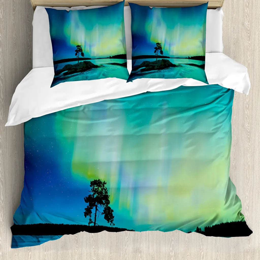 Set Letto Matrimoniale ABAKUHAUS Antiallergico Verde e Blu Acqua