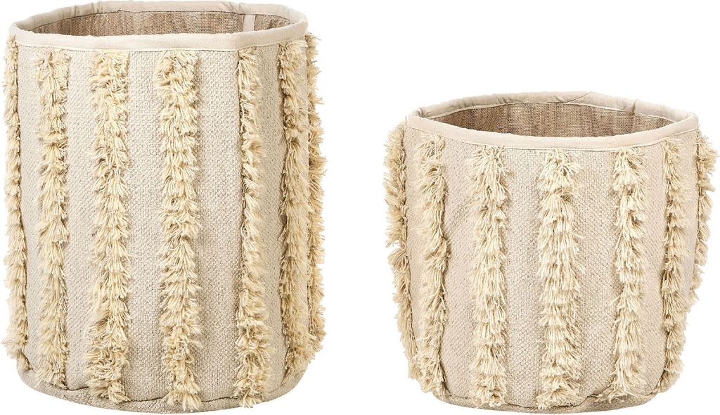 BELIANI Set aus 2 Aufbewahrungsbehältern aus Baumwolle in beige 40/45 cm Höhe Körbe Zubehör Dekoration Boho