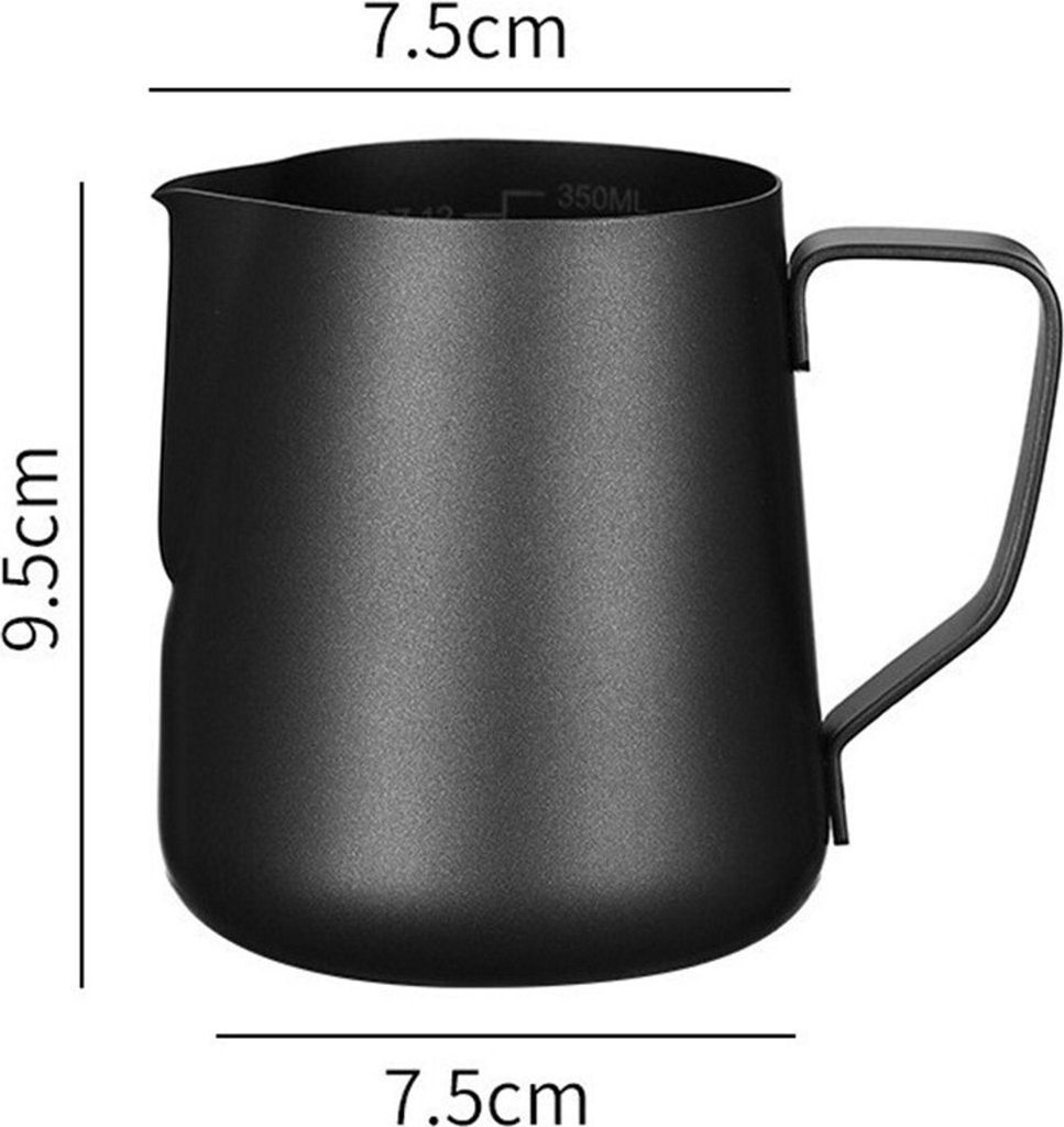 Milchkännchen,350ml Edelstahl Aufschäumkännchen, Milchaufschäumer, Barista Zubehör, Milchkanne Edelstahl-schwarz