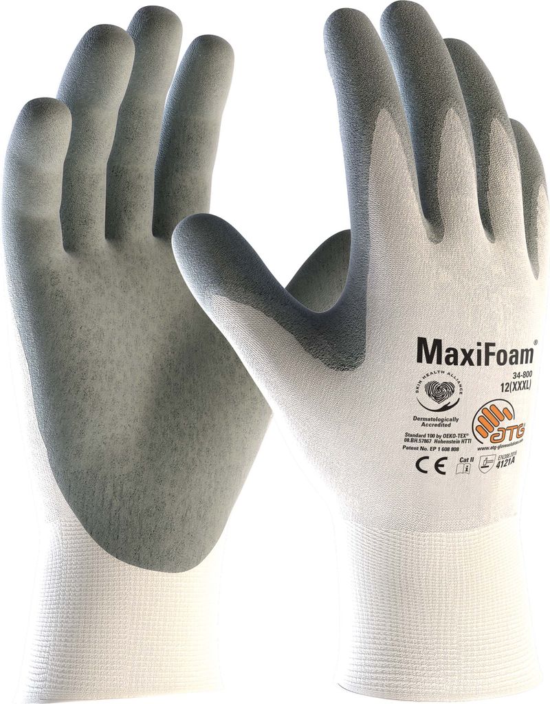 ATG MaxiFoam Nylon-Strickhandschuhe (34-800) 9, weiß/grau