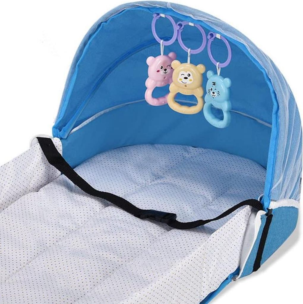 Tragbares Babyreisebett mit Moskitonetz und Spielzeug - Faltbares Babybett für Neugeborene - Rosa