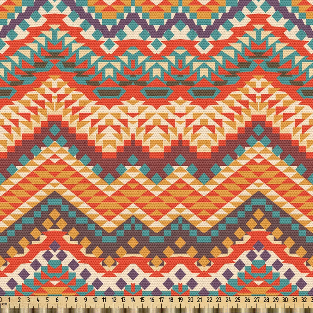Tissu Maya Historique Coloré 3m - Motif Zigzag Haute Qualité 148cm