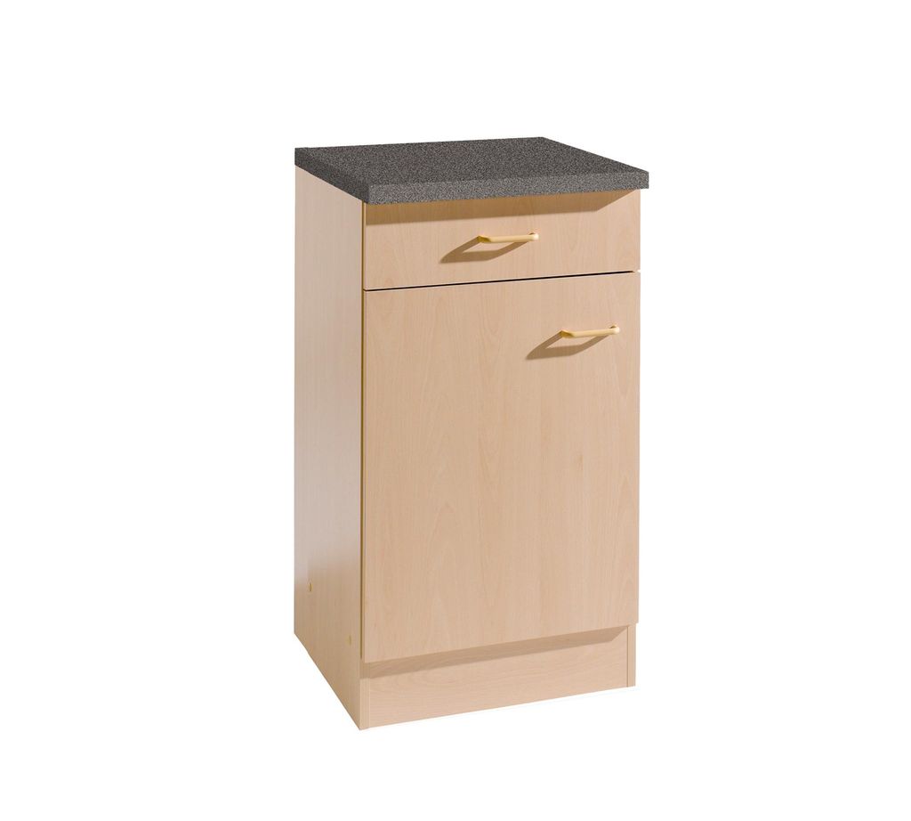 Küchen Unterschrank Start 40 cm breit 50 cm tief in Buche Nachbildung mit 1 Schublade und Arbeitsplatte