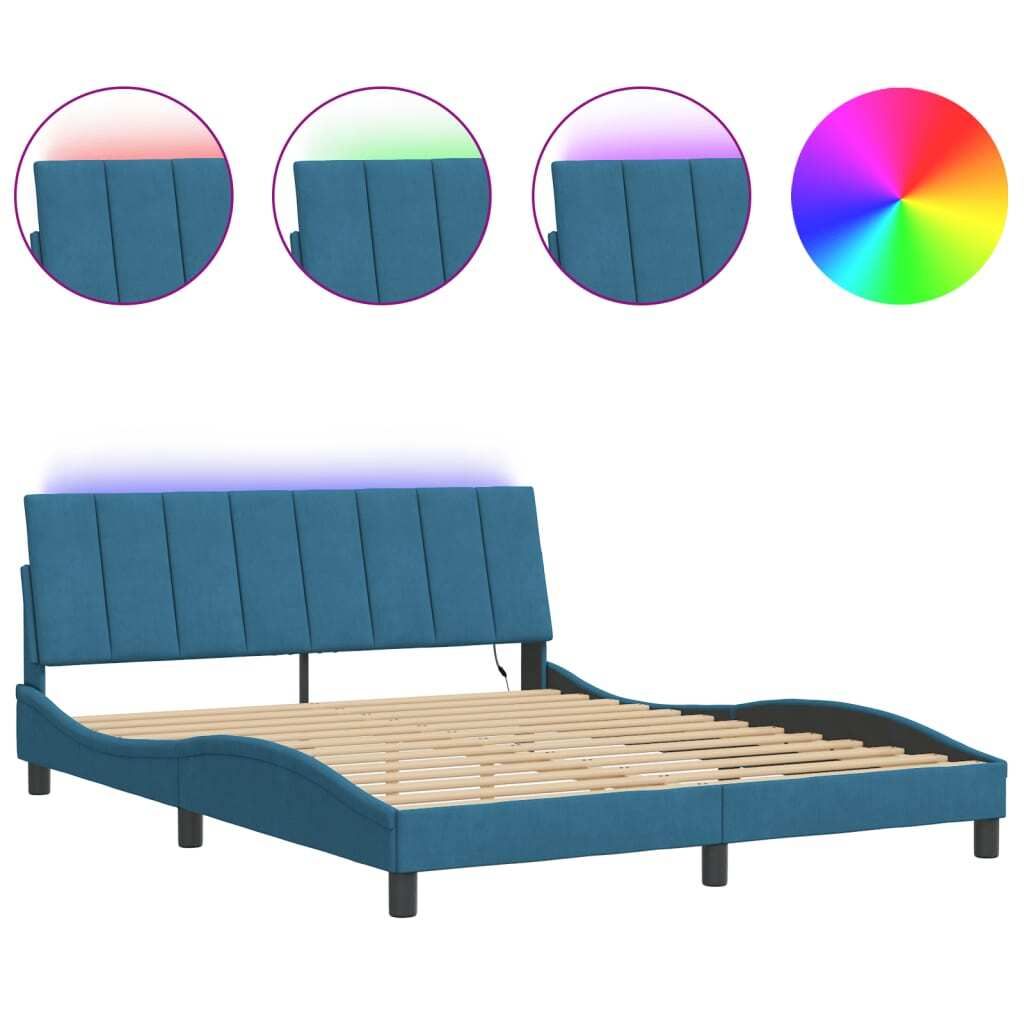 Bettgestell mit LED ohne Matratze "Hanko" Blau 200x200 cm Samt