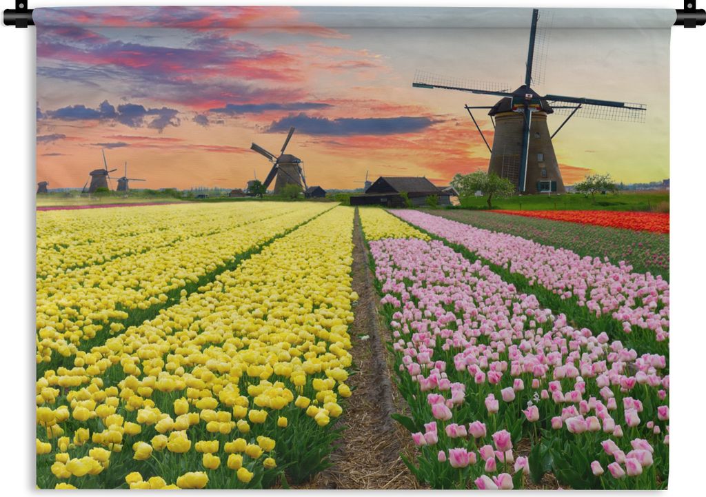 MuchoWow Wandteppich Wandbehang Tulpen - Windmühle - Natur 60x45 cm Tapisserie Dekoration Wandtuch - Das Schlafzimmer