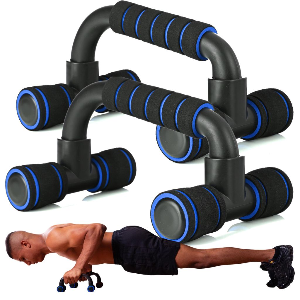FIZYO Push-Up Griffe / Parallettes – Training zu Hause und im Fitnessstudio – Schwarz / Blau