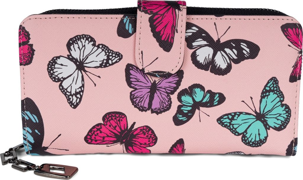 styleBREAKER Damen Geldbörse mit buntem Schmetterling Muster, Vintage Design, Reißverschluss, Portemonnaie 02040156