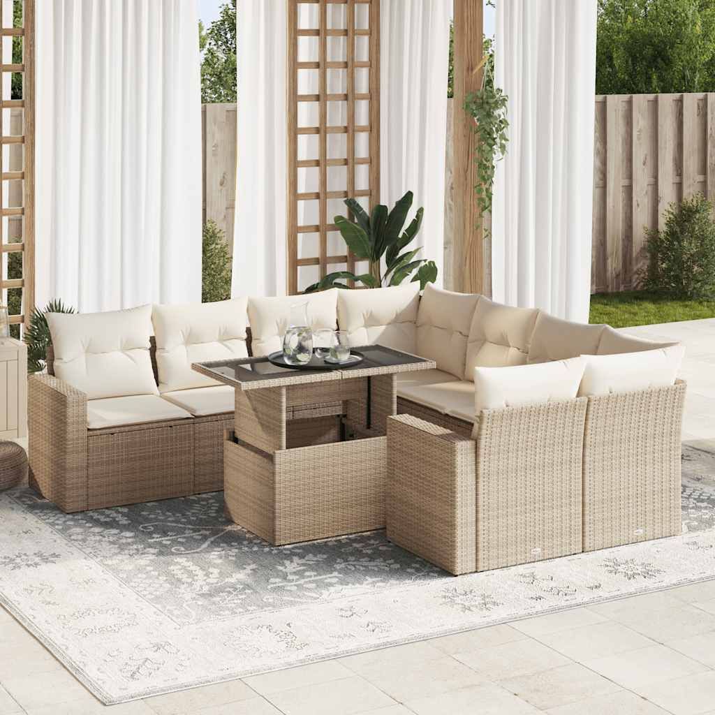 Maison Exclusive - 9-tlg. Garten-Sofagarnitur mit Kissen Beige Poly Rattan