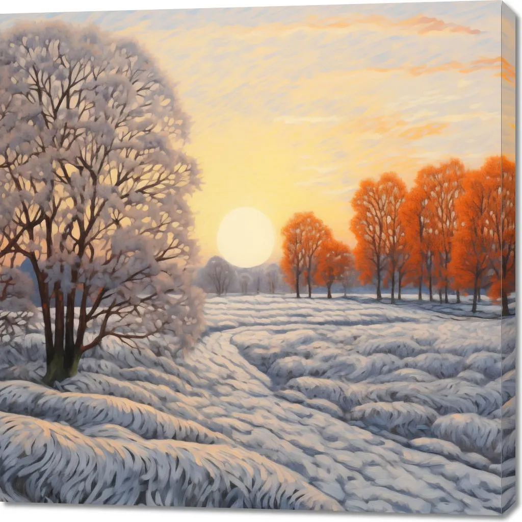 Quadro Moderno Paesaggio Invernale 100x100 cm | Colori Caldi Fuoco