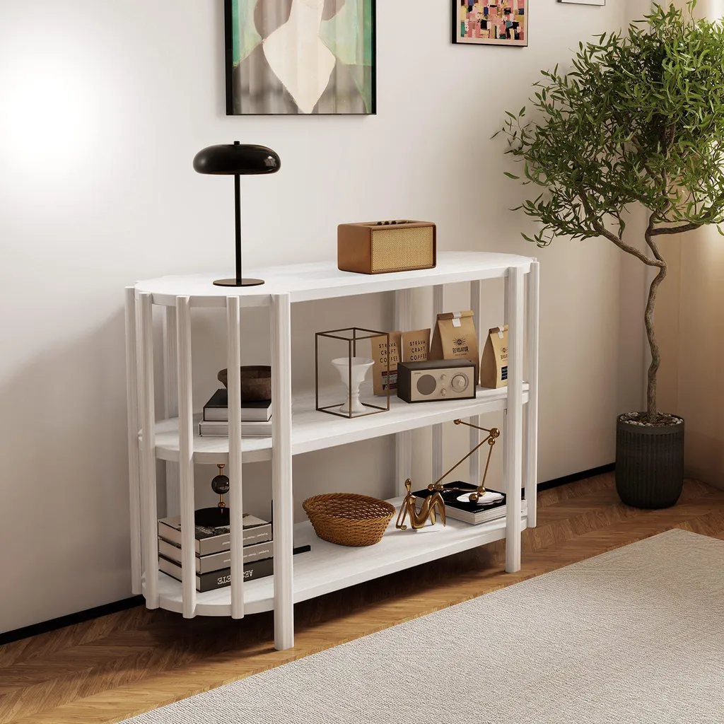 Table basse salon blanche ovale 3 niveaux idéale pour petits espaces - 5
