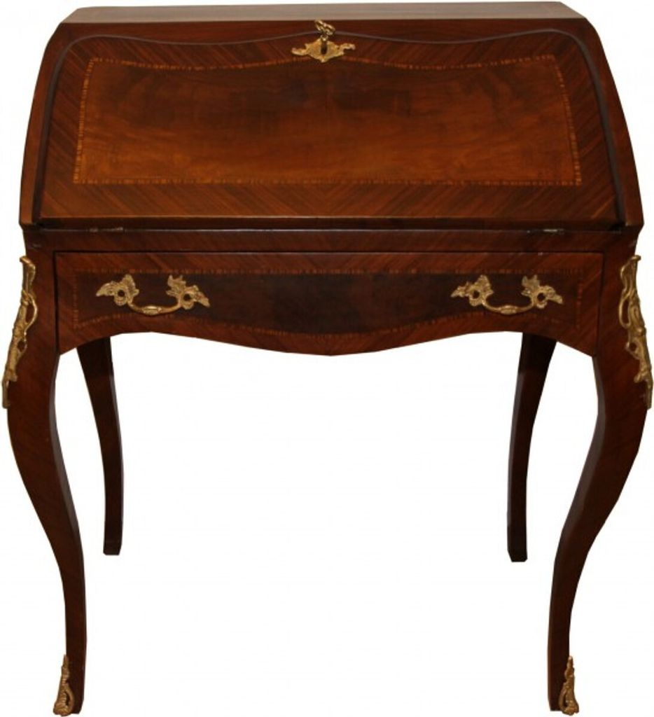 Casa Padrino Barock Sekretär Mahagony Braun Intarsien B 74 x H 91 x T 38 cm- Sekretär Antik Stil