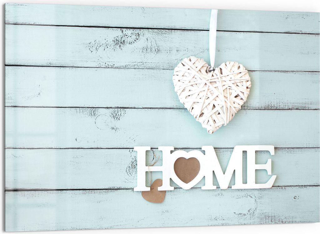 DEQORI Küchenrückwand Glas 60x40 cm 'Holzschrift HOME' Spritzschutz Bad Rückwand