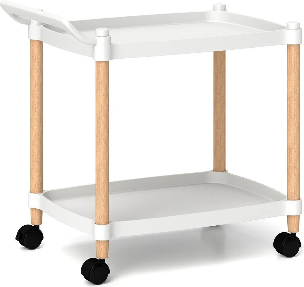 Carrello di Servizio in Faggio con Ruote | 2 Ripiani per Cucina e Casa