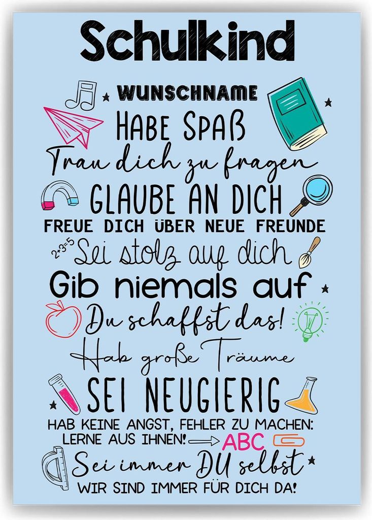 Personalisiertes Geschenk zum Schulanfang Affirmation Schultüte Einschulung – DIN A4 (21x29.7cm)