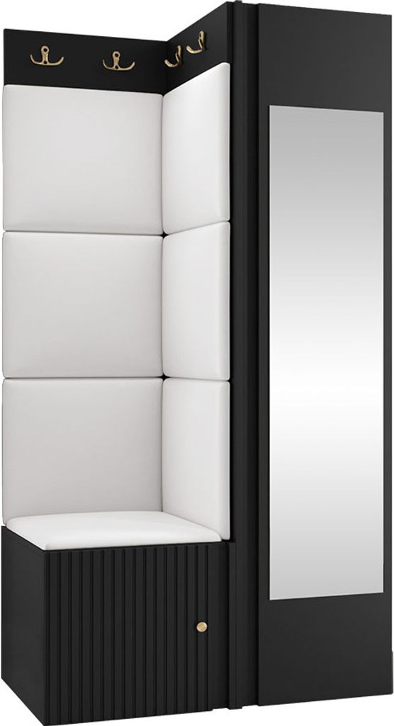 MIRJAN24 Garderoben-Set Orion Ryfel Slim XXVI, Kleiderschrank, Schuhschrank, Kleiderhakenbrett, 7x Paneel 42x42, Spiegel, 6 Kleiderhaken, Metallgri...