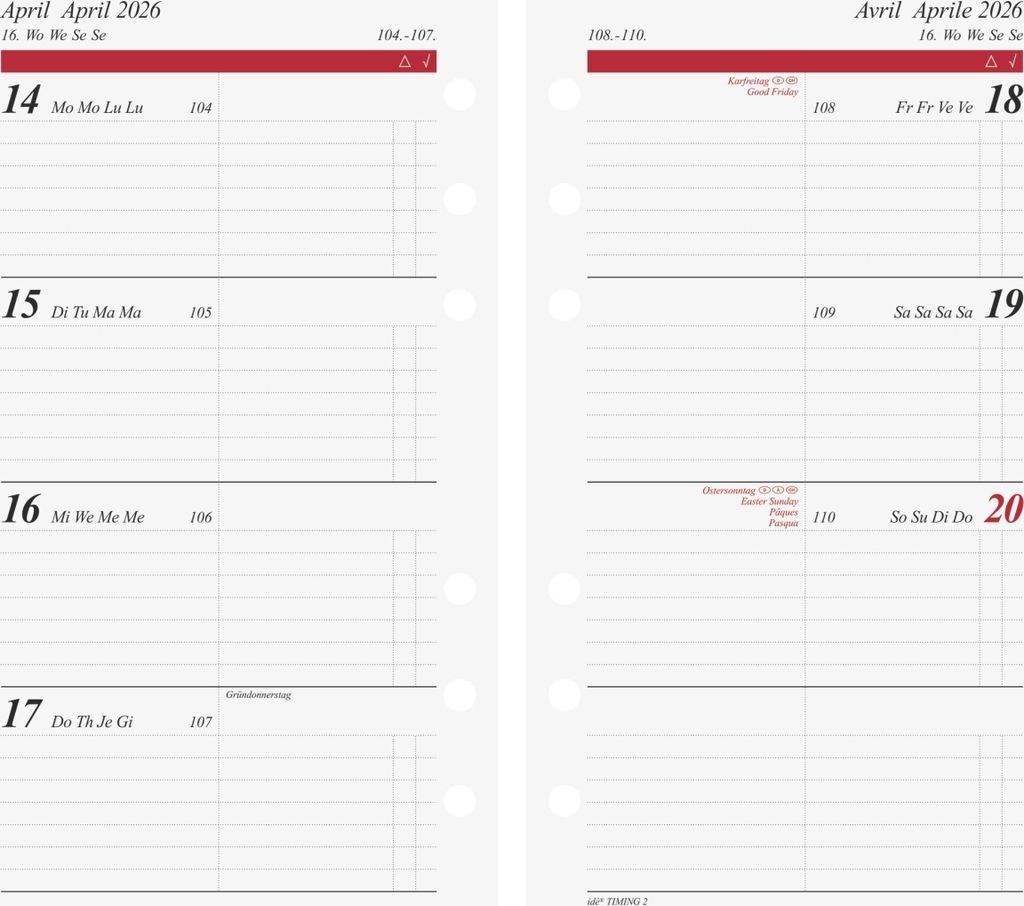 rido idé Kalender-Einlage "Wochenkalendarium I" 2026