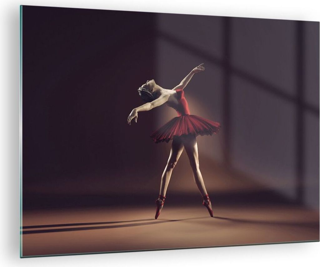 Bilder auf glas - Einteilig - Ballerina Rot Kleid - 70x50cm - Glasbilder - Wandbilder - Bilder - zum Aufhängen bereit - Wanddekoration aus Glas - ...