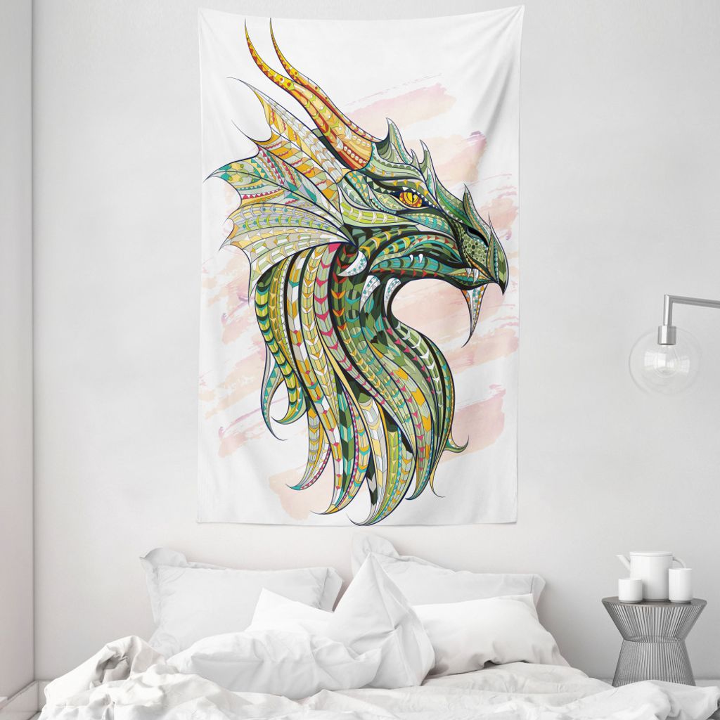 ABAKUHAUS Dinosaurier Wandteppich und Tagesdecke, Grunge Celtic aus Weiches Mikrofaser Stoff Waschbar ohne Verblassen Digitaldruck, 140 x 230 cm, M...