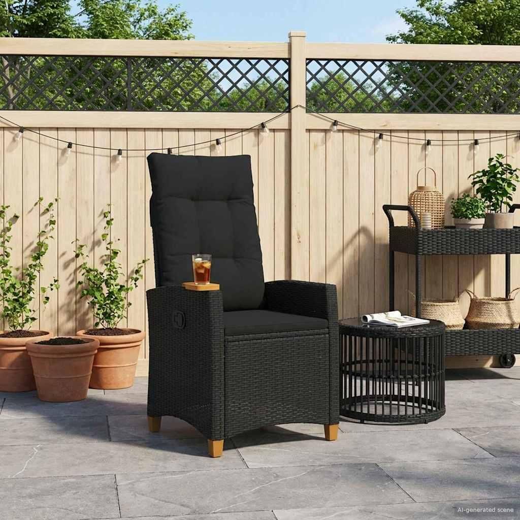 (Robust Möbel)Liegestuhl/Gartenstuhl - CLORIS - Balkonstühle/Terrassenstühle - mit Teeteller Schwarz 62x64x112cm Poly-Rattan - Gartenstühle Ger...
