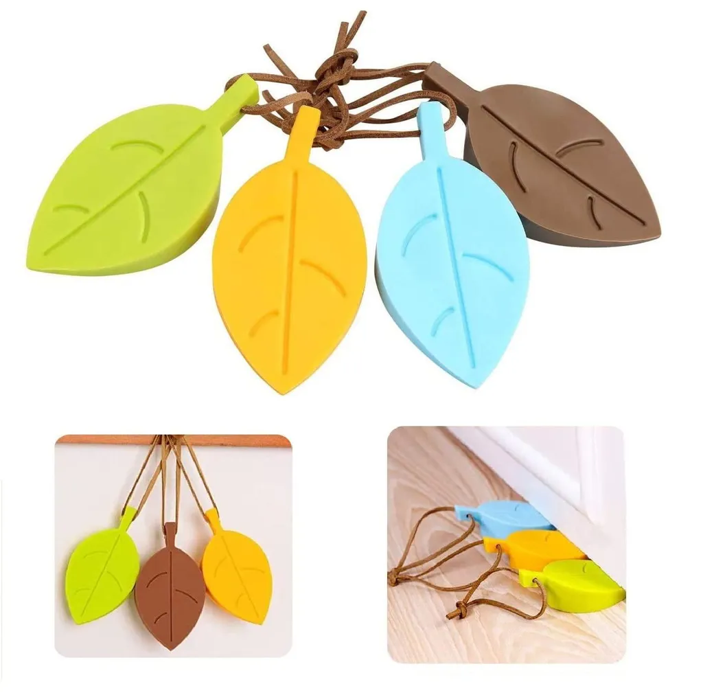 Arrêt de porte pour jardin et maison - Silicone forme feuille lot de 4