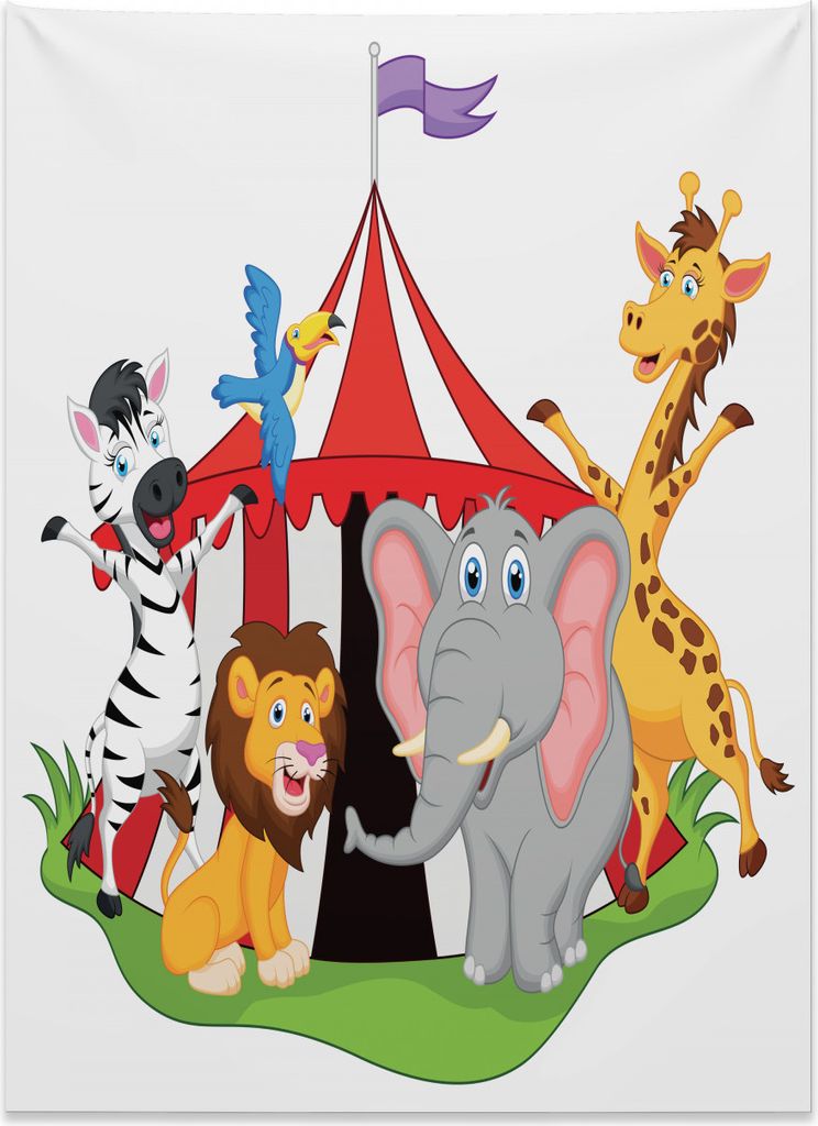 Abakuhaus Tier Wandteppich, Zirkuszelt Giraffe Pantomime aus Weiches Mikrofaser Stoff Kein Verblassen Klare Farben Waschbar, 110 x 150 cm, Gelb Gr...