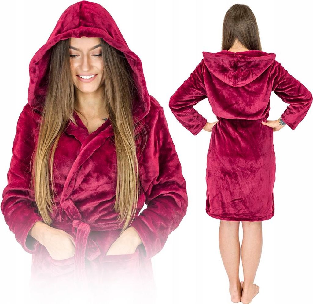 Damen Herren Bademantel Warm Plüsch mit Kapuze Geschenk Produktbild 