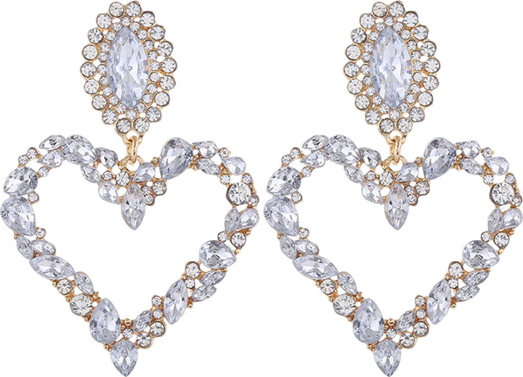 Paar Hängende Ohrringe für Frauen, großes hohles Herz, buntes Strass-Dekor, übertrieben, Party, Club, Dating, baumelnde Ohrringe, Ohrschmuck