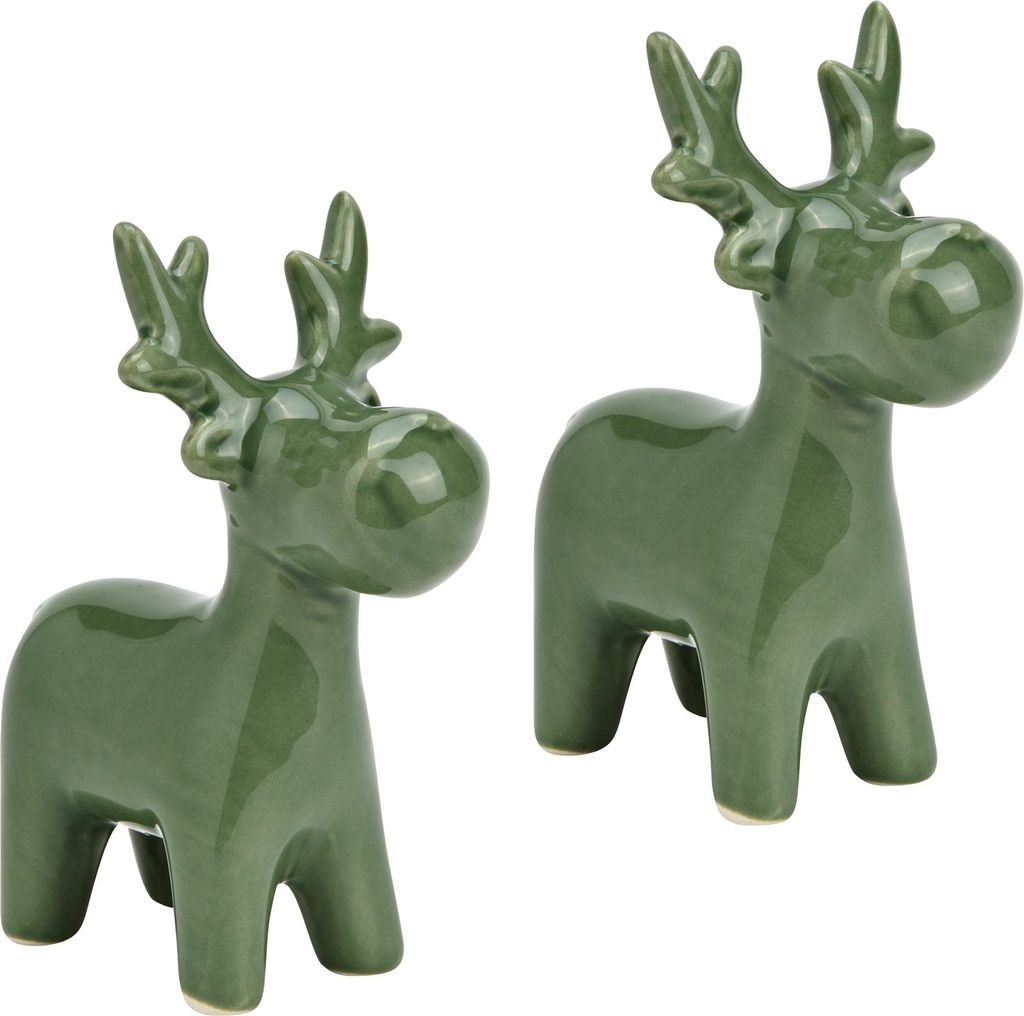 Keramik Winter Dekofiguren Set Rentier grün 11 cm