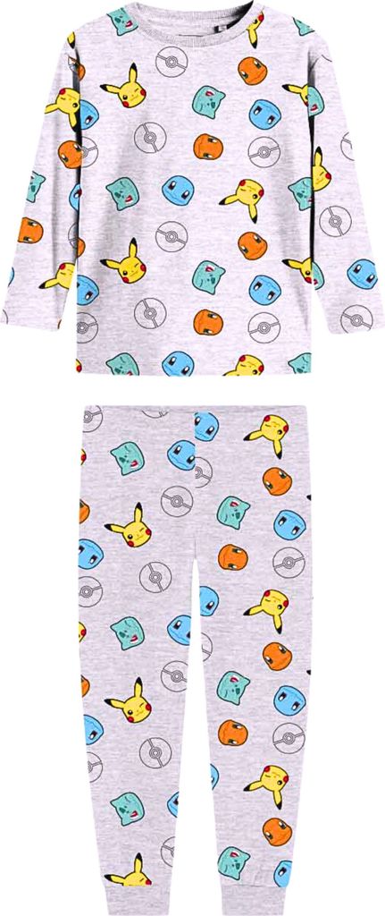 Pokemon Pikachu Kinder Jungen Mädchen Pyjama Schlafanzug, Farbe:Grau, Größe:134-140
