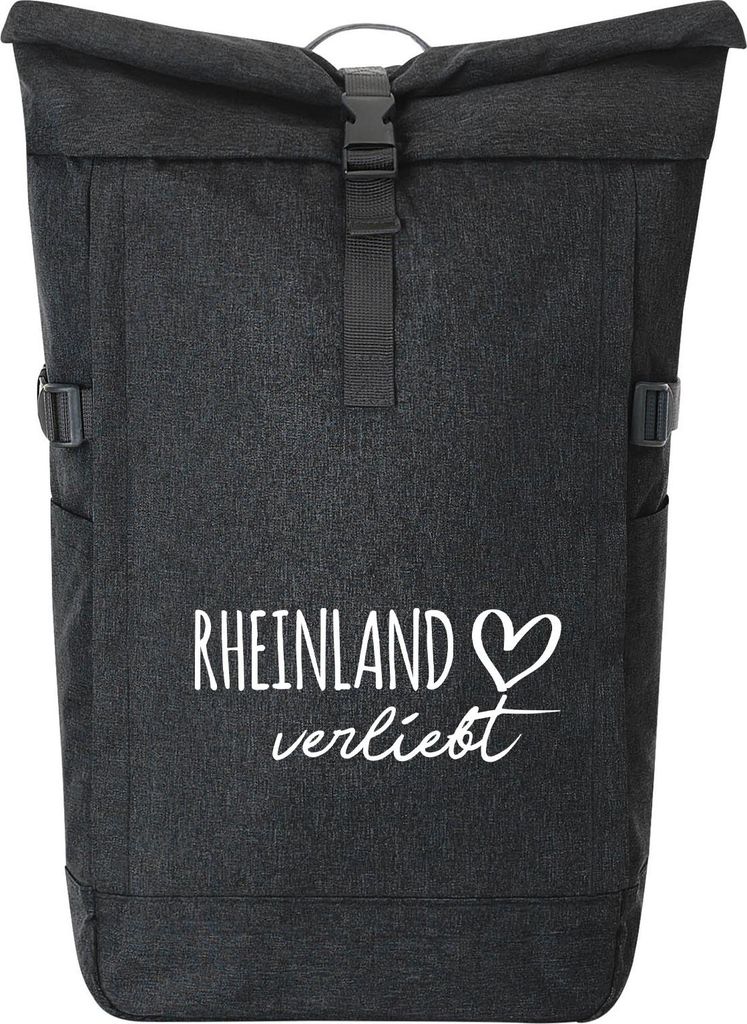 Huuraa Kurierrucksack Rheinland verliebt 30-44 Liter Black Melange Fairtrade Rolltop Rucksack Geschenkidee