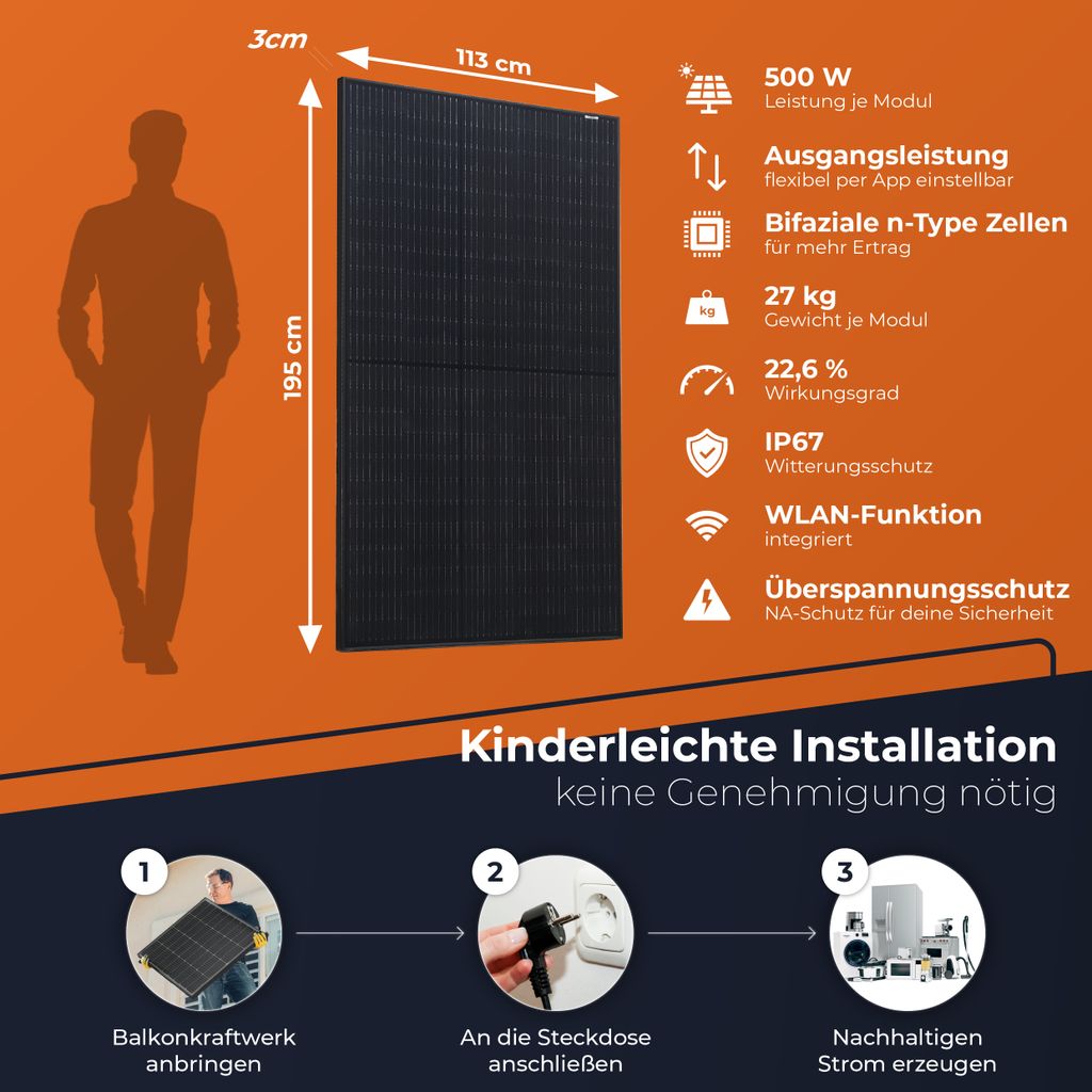 Solarway® All In One Balkonkraftwerk mit Speicher 2000W Produktbild 10