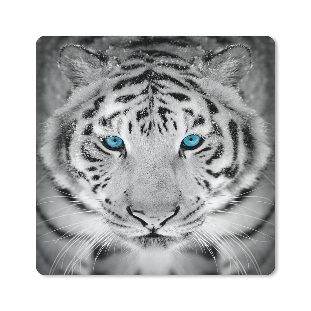 MuchoWow Mauspad Mousepad Tiere - Tiger - Augen - Blau - Schwarz und weiß 30x30 cm - Mousepads - Maus Mat - Pad - Mausunterlage - Gaming