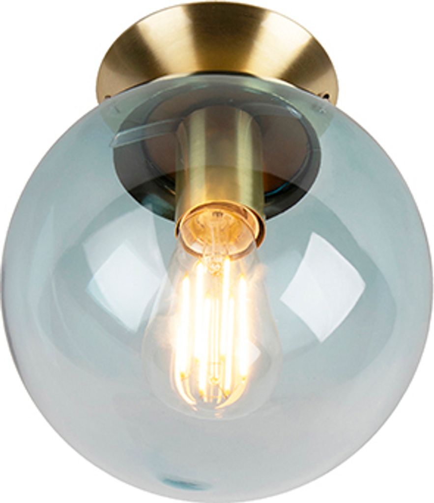 QAZQA - Art Deco Art Deco Deckenleuchte I Deckenlampe I Lampe I Leuchte Messing mit blauem Glas - Pallon I Wohnzimmer I Schlafzimmer - Kugel I Kuge...