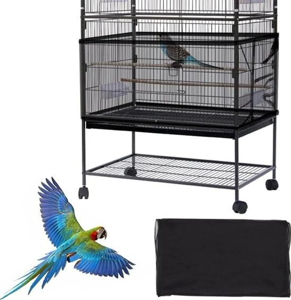Gonna Raccogli Semi per Gabbie Uccelli - Rete Nylon Nero Elastica