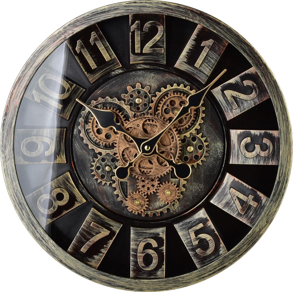 Wanduhr Kunststoff Mondex Ramsey 40x40x7 cm Schwarz/Messing Produktbild 