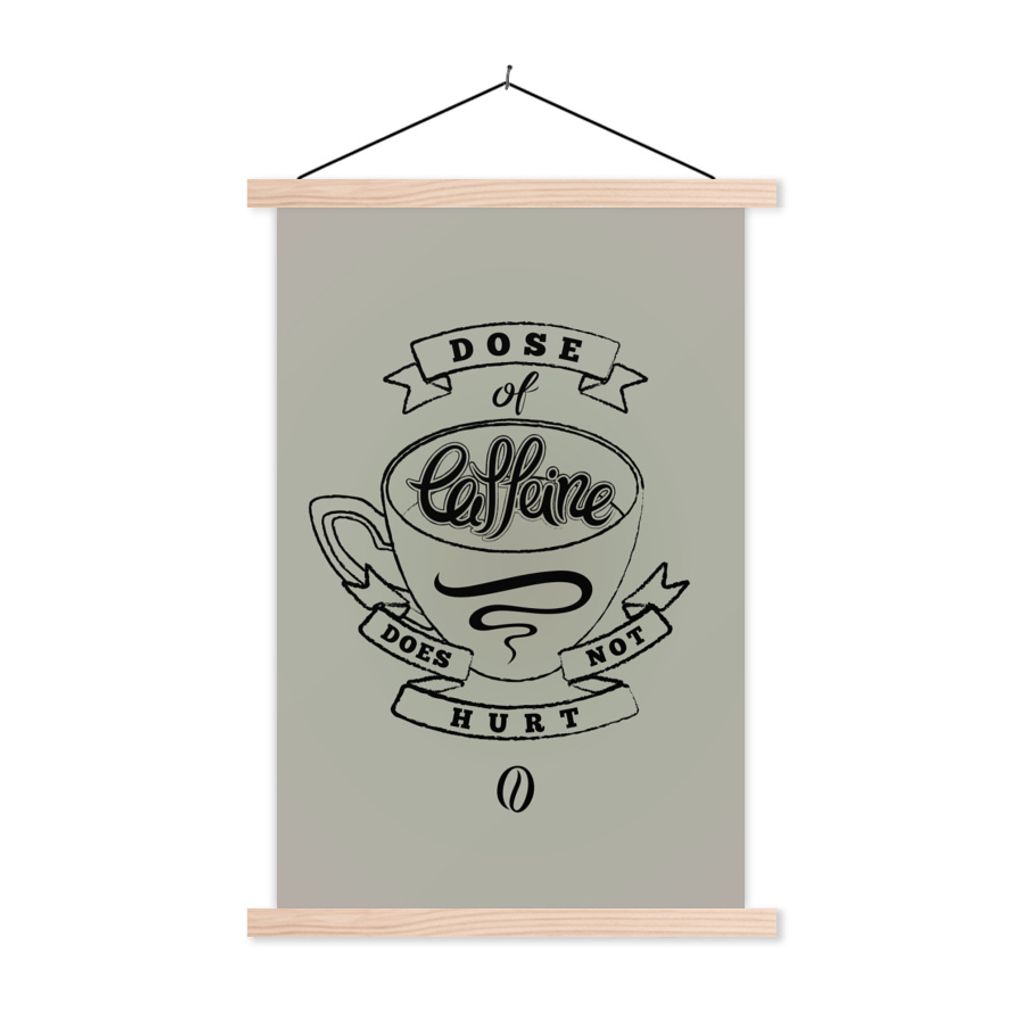MuchoWow Textilposter Kaffee - Sprichwörter - Vintage - Eine Dosis Koffein tut nicht weh - Zitate 40x60 cm mit holzfarbenen Rahmen - Poster