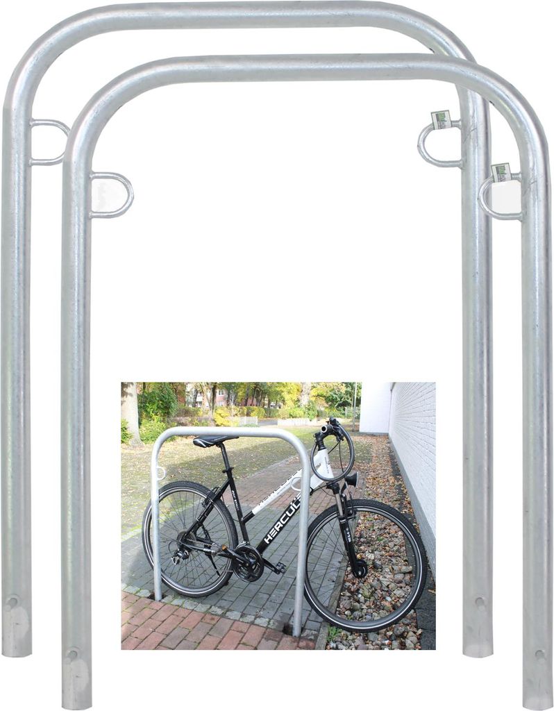 2 x Fahrradanlehnbügel 114 x 78 cm Stahl feuerverzinkt Ø 49mm grau Einbetonieren Fahrradständer Parker Typ U